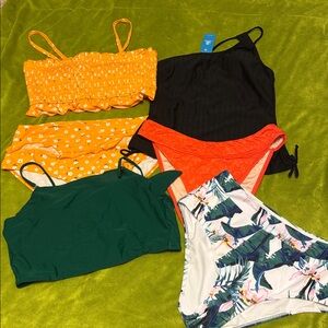 3pk WNS Swim Set SHEIN Orange/ White Flowery Cupshe Black Avanova Sz Large